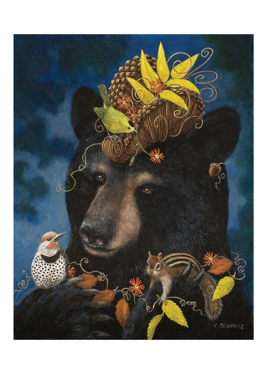 black bear with chipmunk, a Wilson’s Warbler and a Northern Flicker