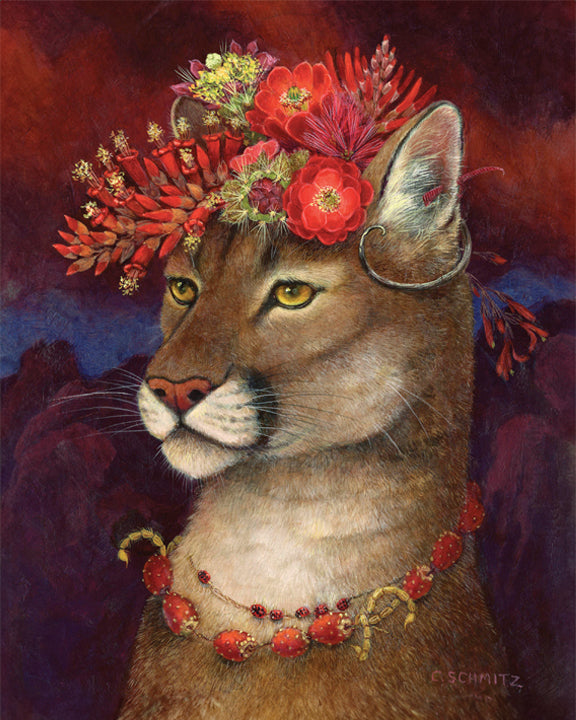 Cougar in Red Print