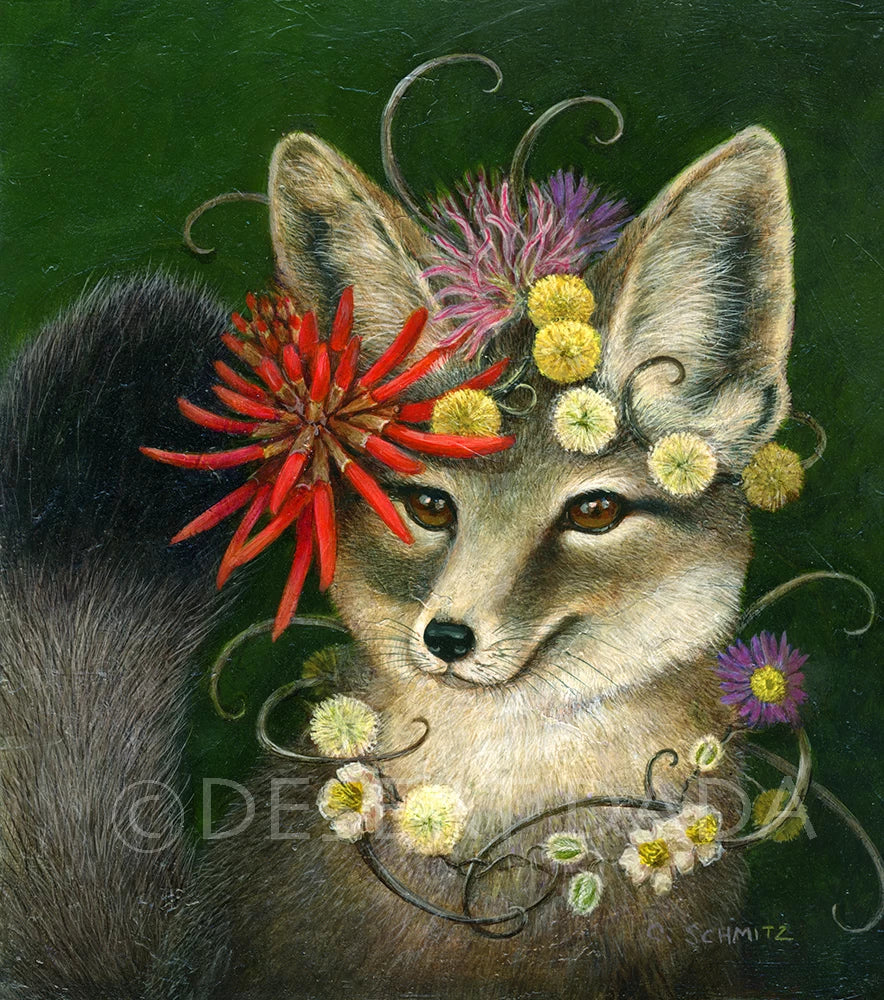 Kit Fox in Coral Print