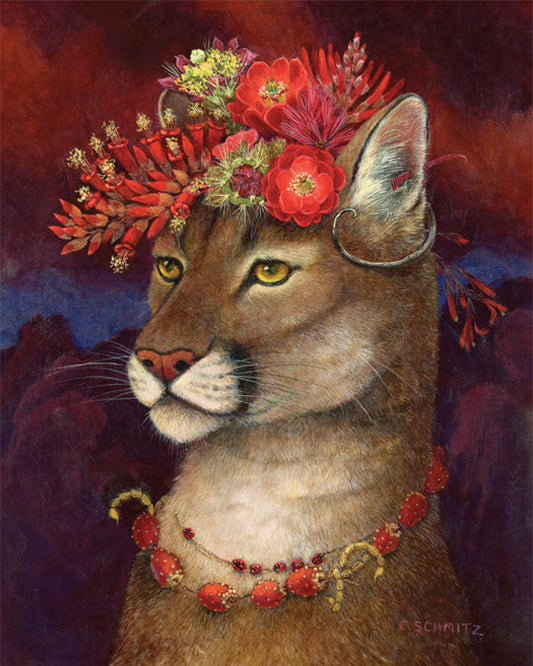 Cougar in Red Print