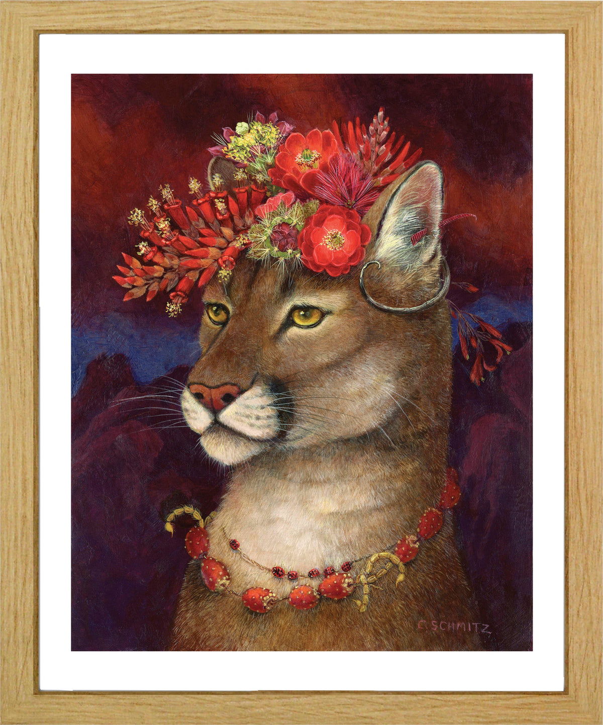 Cougar in Red Print