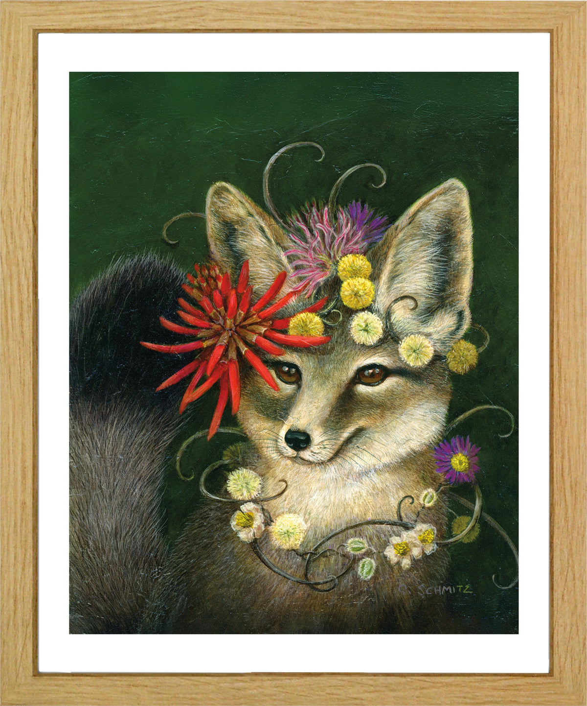 Kit Fox in Coral Print