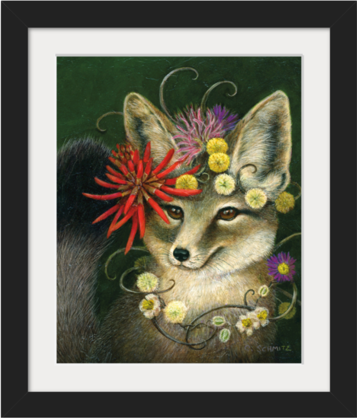 Kit Fox in Coral Print