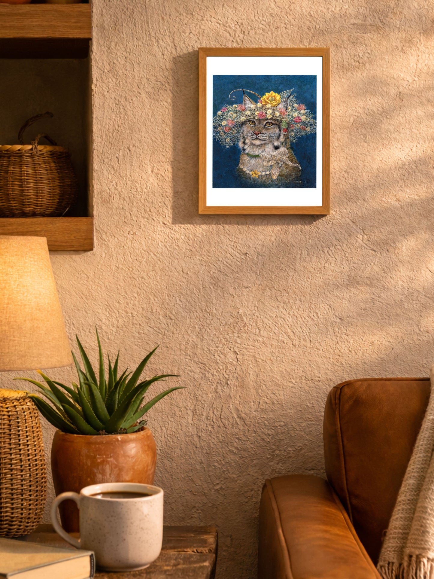 Bobcat in the Afternoon - Bobcat Greeting Card – Nature Lover Gift – Southwest Wildlife Art – Desert Botanical Illustration – Fine Art Card